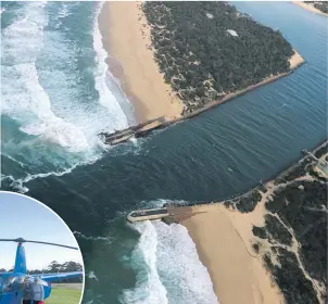  ?? ?? Above, Lakes Entrance from above. Left, Australia's only HeliSUP tour. Photos / Supplied