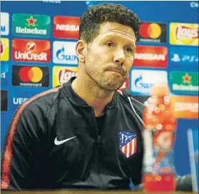  ?? FOTO: J..A..S ?? Diego Simeone, en rueda de prensa, en el Olímpico de Roma