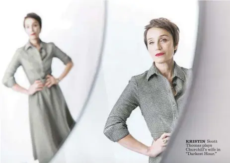  ??  ?? KRISTIN Scott Thomas plays Churchill’s wife in “Darkest Hour.” Michael Nagle For The Times