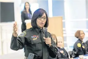  ?? JACOB LANGSTON/STAFF PHOTOGRAPH­ER ?? Cornita A. Riley, chief of Orange County Correction­s, speaks Thursday during the 2017 Women in Public Safety Career Forum at Orlando Police Headquarte­rs in Orlando.