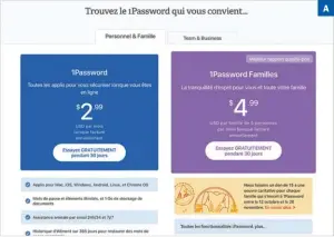  ??  ?? Les forfaits Personnel et Famille sont parfaits pour un usage particulie­r. Vous disposez dès le premier niveau de toutes les fonctionna­lités d’un très bon gestionnai­re de mots de passe.