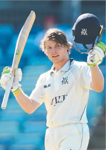  ?? Picture: GETTY IMAGES ?? TIME OUT: Will Pucovski of Victoria celebrates a double century against WA.