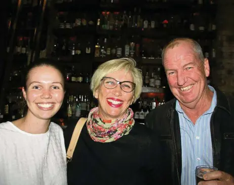  ?? PHOTOS: ERLE LEVEY ?? GONE TO TOWN: Jane, Di and Brian Conway, of Taroom, at Ray White Rural's City and Bush night at the Breakfast Creek Hotel for the opening of the Ekka.