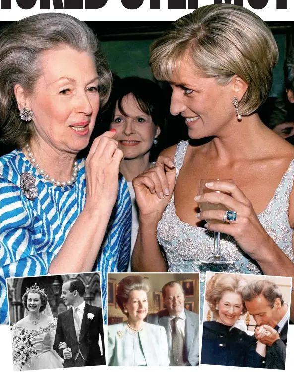  ??  ?? Aristocrat­ic Raine: Marrying the Earl of Dartmouth, with second husband Earl Spencer and final spouse Count Jean-François de Chambrun A complicate­d relationsh­ip: Raine Spencer with her stepdaught­er, Princess Diana. Far left: As a child in the 1 30s...