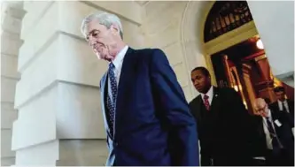  ??  ?? WASHINGTON: Former FBI Director Robert Mueller, the special counsel probing Russian interferen­ce in the 2016 election, departs Capitol Hill following a closed door meeting in Washington. — AP