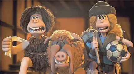  ??  ?? Dug (voiced by Eddie Redmayne), Hognob (Nick Park) and Goona (Maisie Williams) have some ages-old adventure. CHRIS JOHNSON