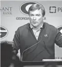  ??  ?? Georgia coach Kirby Smart speaks with the media on National Signing Day Wednesday in Athens, Ga. JOSHUA L. JONES/ATHENS BANNER-HERALD VIA AP