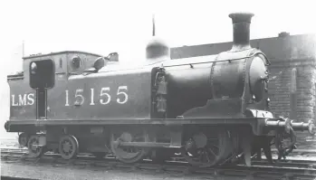  ??  ?? During his tenure as the Caledonian Railway’s locomotive superinten­dent J F McIntosh created the ‘104’ class 0-4-4Ts for suburban work on the Cathcart Circle in Glasgow and for the branch operations between Edinburgh (Princes Street) and Balerno, with the latter the preserve of the class until the 1930s. This scene at Dalry Road records No 15155 in LMS days while rated ‘1P’. New from St Rollox Works as CR No 167 in April 1899, this locomotive would serve until October 1935. Order No Y56 was for a dozen of these engines, their bogie wheels being only 2ft 6in diameter, driving wheels 4ft 6in and cylinders 17in x 24in. The Westinghou­se pump for braking can clearly be seen ahead of the side tank, and within the enlarged cab the driver had lever reverse.