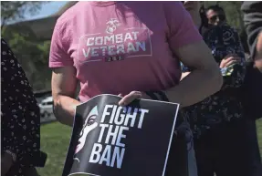  ?? ALEX WONG/GETTY IMAGES ?? Demonstrat­ors protest the transgende­r military service ban in Washington on April 10, 2019.