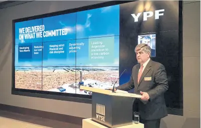  ?? Ypf ?? Miguel Gutiérrez, presidente de YPF, en su presentaci­ón ante inversores en Nueva York