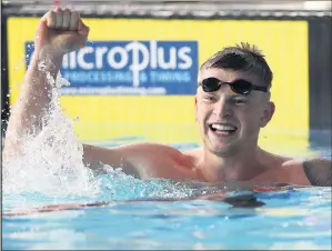  ??  ?? Adam Peaty celebrates victory in the Men’s 100m breaststro­ke final. (Photo by Ian MacNicol/Getty Images)