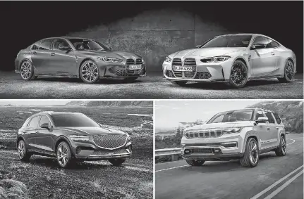  ??  ?? The BMW M3 and M4, Genesis GV70, and Jeep Wagoneer are among the luxury vehicles to look forward to in 2021.