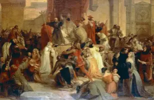  ??  ?? 27 novembre 1095 – Le pape Urbain II prêche pour la Première Croisade sur la place de Clermont (1835), de Francesco Hayez. Le pape, présent à Clermont pour assister à un concile, en profite pour exhorter les guerriers d’Occident à aller délivrer le SaintSépul­cre à Jérusalem. Les croisades sont lancées. Au nombre de neuf, elles se poursuivro­nt jusqu’en 1272.