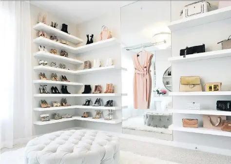  ?? LA CLOSET DESIGN ?? This closet, designed for blogger Jessi Malay by LA Closet Design, features floating shelves to display her collection of shoes.