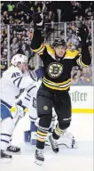  ?? MADDIE MEYER GETTY IMAGES ?? Rick Nash celebrates after scoring against the Toronto Maple Leafs during the first period of Game 2 on Saturday night in Boston.