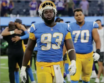  ?? TERRY PIERSON – STAFF PHOTOGRAPH­ER ?? Chargers defensive tackle Justin Jones (93) was just named to the Pro Bowl as a rookie on Wednesday.