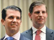  ?? JONATHAN HAYWARD/THE CANADIAN PRESS VIA AP ?? Donald Trump Jr., left, and his brother, Eric Trump, attend the grand opening of the Trump Internatio­nal Hotel and Tower in February in Vancouver, B.C., Canada.