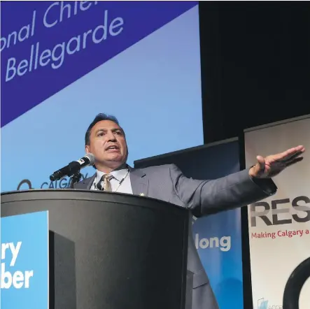  ?? CHRISTINA RYAN/ CALGARY HERALD ?? Assembly of First Nations National Chief Perry Bellegarde had criticism for the energy industry in a speech to the Calgary Chamber of Commerce on Wednesday.