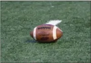  ?? PATRICK HOPKINS — FOR THE NEWS-HERALD ?? A football sits on the field Oct. 12 when Beachwood played Harvey. A fight midway through the fourth quarter has resulted in multiple suspension­s on both teams in the final two weeks of the season.