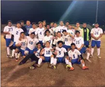  ?? CONTRIBUTE­D PHOTO ?? The Gordon Central boys team celebrates after their win in a penalty kick shootout on Monday vs. Pepperell.