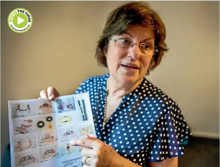  ?? PHOTO: WARWICK SMITH/FAIRFAX NZ ?? Frances Dunlop with images of the jewellery taken from her home.