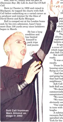  ??  ?? Soft Cell frontman Marc Almond on stage in 2002