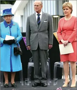  ??  ?? CHANGING TRACK?: Miss Sturgeon with the Queen and Prince Philip