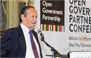  ??  ?? Ambrin delivering his closing remarks at the Open Government Partnershi­p Conference at Sunway Putra Hotel in Kuala Lumpur.