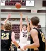  ?? Bud Sullins/Special to Siloam Sunday ?? Siloam Springs junior Spencer Lashley goes up for a shot against Prairie Grove on Wednesday in the Siloam Springs Holiday Classic. Prairie Grove defeated the Panthers 54-52 in the game.