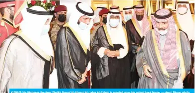  ?? — Amiri Diwan photo ?? KUWAIT: His Highness the Amir Sheikh Nawaf Al-Ahmad Al-Jaber Al-Sabah is greeted upon his arrival back home.