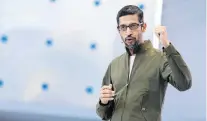  ?? PHOTO: REUTERS ?? Google chief executive Sundar Pichai speaks during the annual Google I/O developers conference in Mountain View, California, on May 8.