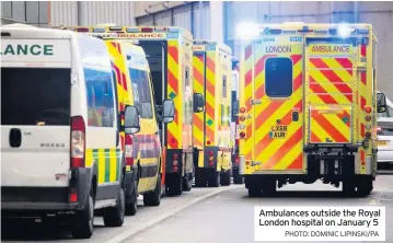  ?? PHOTO: DOMINIC LIPINSKI/PA ?? Ambulances outside the Royal London hospital on January 5