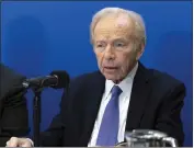  ?? JOSE LUIS MAGANA — THE ASSOCIATED PRESS ?? No Labels Founding Chairman and former Sen. Joe Lieberman speaks in Washington on Jan. 18. Lieberman died Wednesday, according to a statement issued by his family. He was 82.