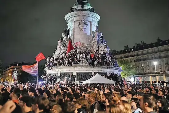  ?? Photo: Reuters ?? Demonstrat­ors take part in a rally against far-right after the announceme­nt of the results of the first round of parliament­ary elections, at Place de la Republique in Paris on June 30, 2024.