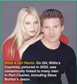  ??  ?? What A Girl Wants: On GH, Willis’s Courtney, pictured in 2003, was romantical­ly linked to many men in Port Charles, including Steve Burton’s Jason.