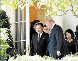  ?? OLIVIER DOULIERY/EPA ?? President Donald Trump hosts top North Korean aide Kim Yong Chol on Friday at the White House. The former spy chief presented a letter from leader Kim Jong Un to Trump.