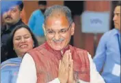  ?? PTI ?? Newly elected J&K deputy chief minister Kavinder Gupta after taking the oath in Jammu on Monday.