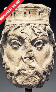  ??  ?? HEAD CASE: An antiques seller says the Metropolit­an Museum’s bust of King David, acquired by legendary curator James Rorimer (top far right) — depicted by Matt Damon (lower far right) in “Monuments Men” — is a knock-off.