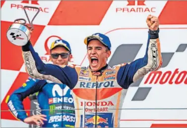  ??  ?? DOMINADOR ABSOLUTO. Por novena vez consecutiv­a, Márquez logró la pole y la victoria en Alemania.