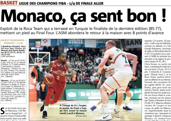  ?? (Photos BCL) ?? À l’image de D.J. Cooper, le leader de ProA a frappé fort avant le retour mardi  avril à Monaco.