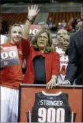  ?? MEL EVANS — AP FILE ?? Rutgers head coach C. Vivian Stringer celebrates her 900th win after defeating South Florida in a 2013 game in Piscataway, N.J. Before heading to Rutgers, Stringer went 251-51 as the coach at Cheyney, and her 1982 squad was the NCAA Division I national...