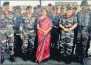  ?? PTI ?? Defence minister Nirmala Sitharaman visits troops at a forward area post in Jammu and Kashmir.