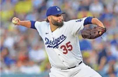  ?? JAYNE KAMIN-ONCEA/USA TODAY SPORTS ?? Dodgers starting pitcher Lance Lynn delivers in the first inning of Friday’s game against the Colorado Rockies at Dodger Stadium in Los Angeles.