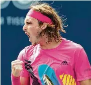  ?? Frank Gunn / Canadian Press ?? Stefanos Tsitsipas of Greece was pumped up after knocking off Novak Djokovic and advancing to the Rogers Cup quarterfin­als at Toronto.