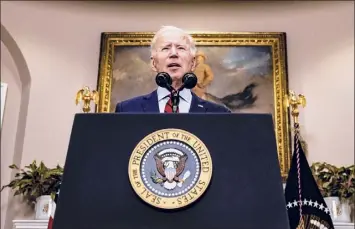  ?? Getty Images ?? President Joe Biden addressed the nation Feb. 27 and laid out details about the $1.9 trillion coronaviru­s relief package from the Rosevelt Room of The White House.