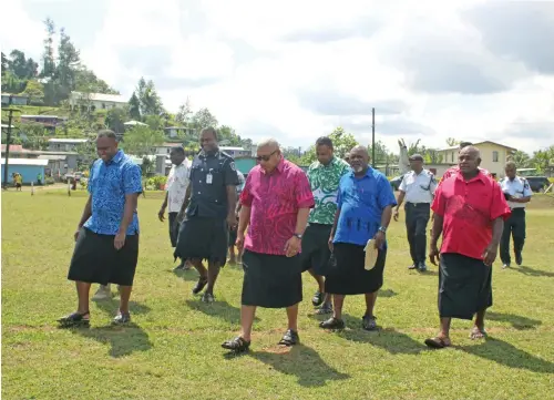  ?? Photo: Simione Haravanua ?? Prime Minister Voreqe Bainimaram­a (front-right) at Lutu Village in Naitasiri on August 24, 2018.