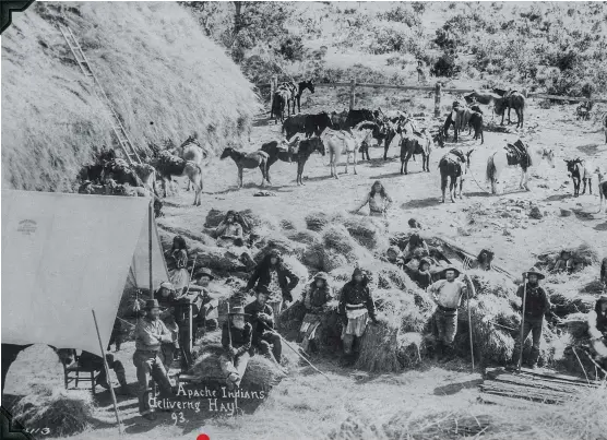  ??  ?? UNEASY NEIGHB ORS
Top, Apaches and U.S. soldiers in 1893. One proponent of the Arizona Territory, soldier and politician Sylvester Mowry, voiced a malignant opinion then tragically common, saying Apaches should be “surrounded . . . surprised . . . and then put to death.”