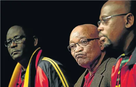  ?? Picture: DANIEL BORN ?? LABOUR PAINS: Former Cosatu general secretary Zwelinzima Vavi, President Jacob Zuma and Cosatu president Sdumo Dlamini