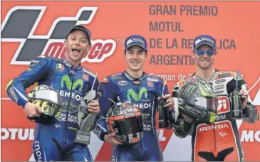  ??  ?? BUEN ARRANQUE. Rossi y Viñales repitieron en Argentina su podio del primer GP en Qatar.