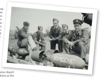  ??  ?? Above: F/O and pilot Marcel (Mickey) Tomczak pictured with his crew preparing for one of the 17 missions taken prior to their last raid on Essen during the Battle of the Ruhr. Bottom left: The mayor of Ten Boer (left) along with the president of the Royal Canadian Legion Branch 005 (Netherland­s) as well as sponsor Jeremy Van Dyke (in the rear) delivering the Mccracken medals to the gravesite.